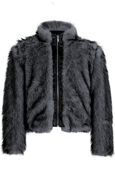 Faux Fur PU Leather Panel Jacket - My Store