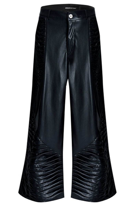 Matte PU Leather Crinkle Straight Pants - My Store