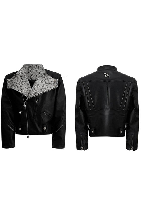 Snake Print PU Biker Jacket - My Store