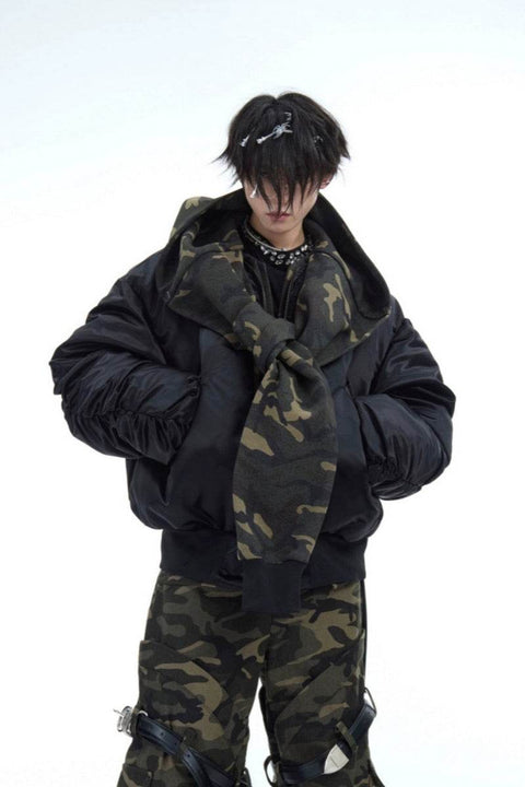 Unique Camo Patchwork Hooded Bomber Jacket - My Store