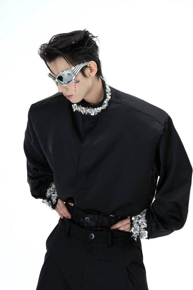 Rhinestone Satin Luxury Shirt - My Store