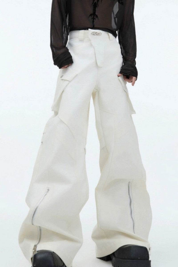 PU Leather Patchwork Cargo Trousers - My Store