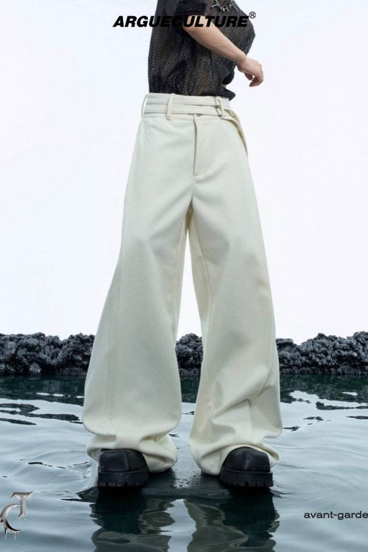 Double-Belt Wool Wide-Leg Trousers - My Store