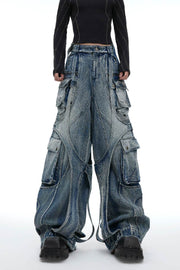 Washed Wide-Leg Cargo Jeans - My Store