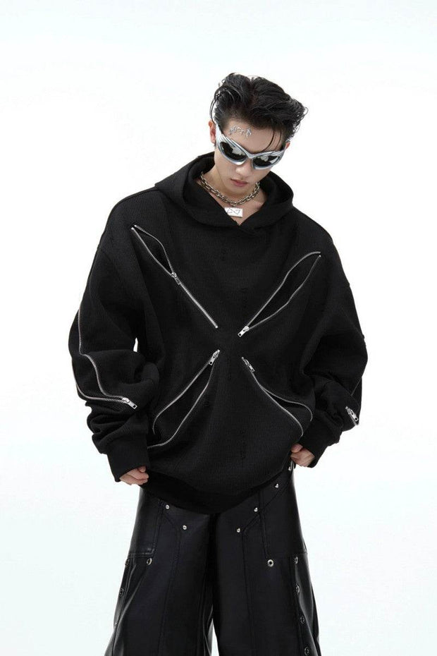 Metal Zipper Knit Hoodie Jacket - My Store