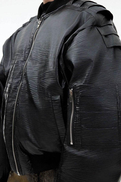 PU Leather Padded Bomber Jacket - My Store