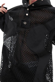 Sheer Mesh Punk Hooded Sweatshirt - My Store