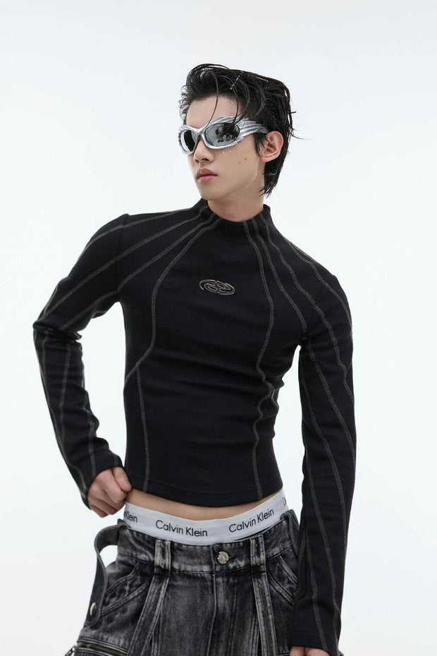 Metal Accent Slim Fit Turtleneck Top - My Store