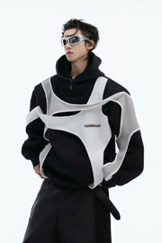 Layered Colorblock Strap Hooded Sweatshirt - My Store