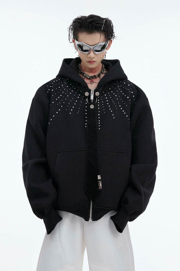 Detachable Tie Rhinestone Hooded Sweatshirt - My Store