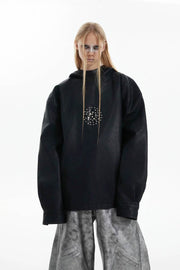 Studded Oversized PU Leather Punk Hoodie - My Store