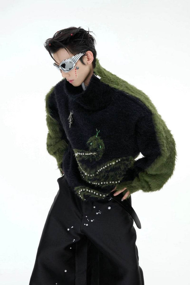 Pearl Snake Fleece Turtleneck Sweater - My Store