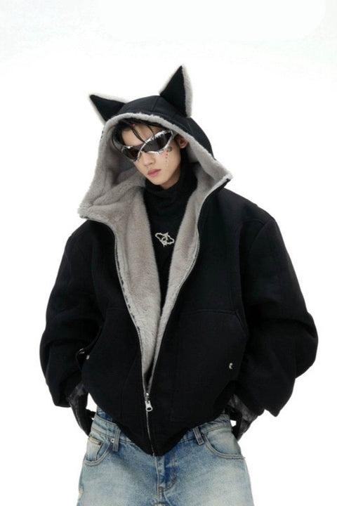 Reversible Faux Fur Hooded Ears Jacket - My Store