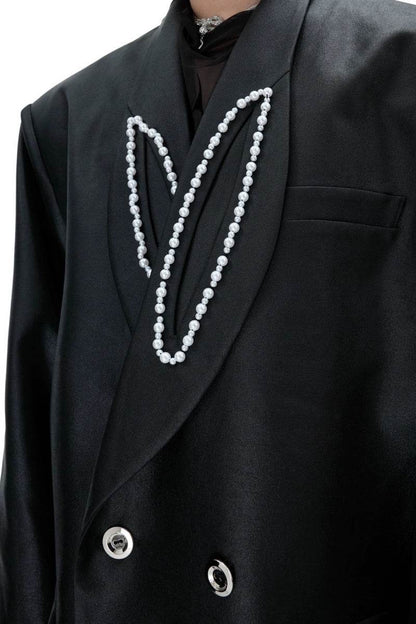 Glossy Pearl-Accent Blazer - My Store