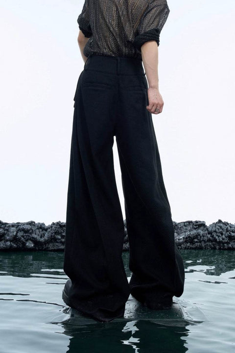 Double-Belt Wool Wide-Leg Trousers - My Store