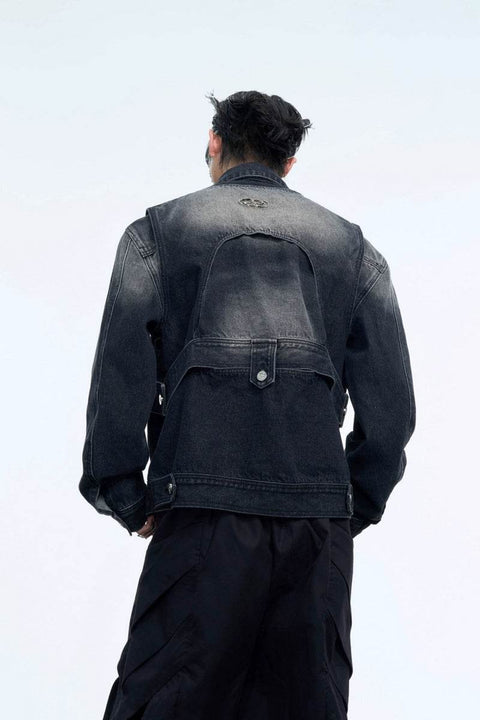 Washed Deconstructed Strap Denim Jacket - My Store