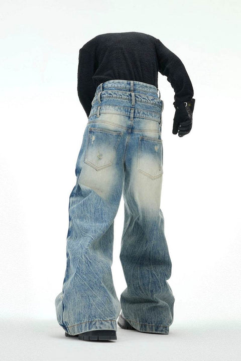 Layered Distressed Washed Blue Jeans - My Store