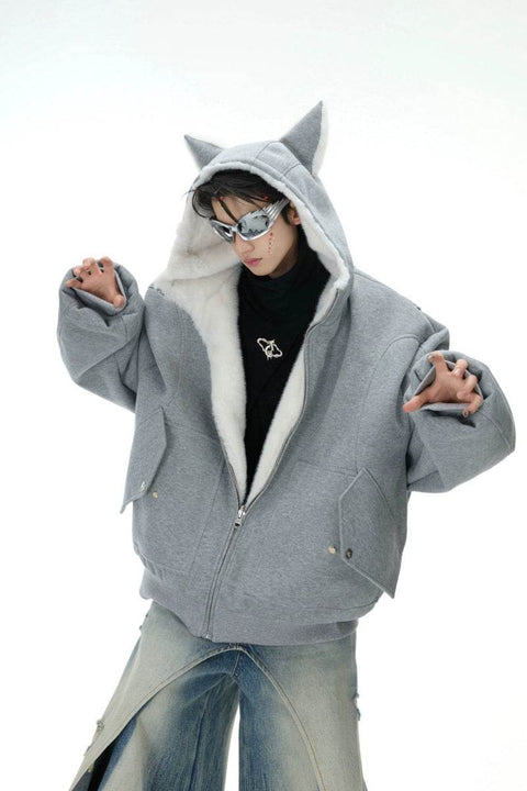 Reversible Faux Fur Hooded Ears Jacket - My Store