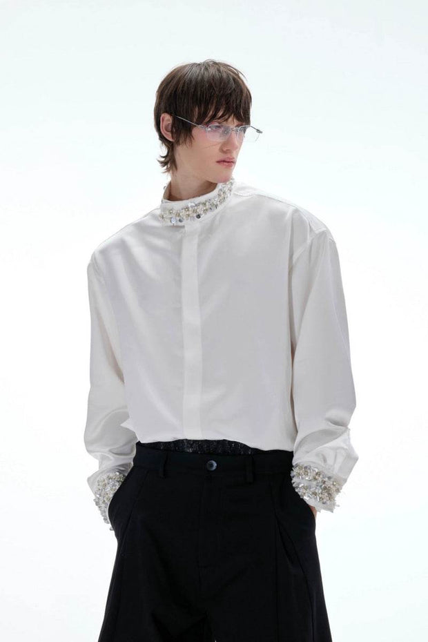 Rhinestone Satin Luxury Shirt - My Store