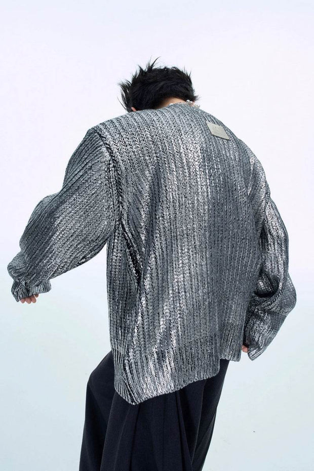 Metallic V-Neck Heavy Knit Sweater - My Store