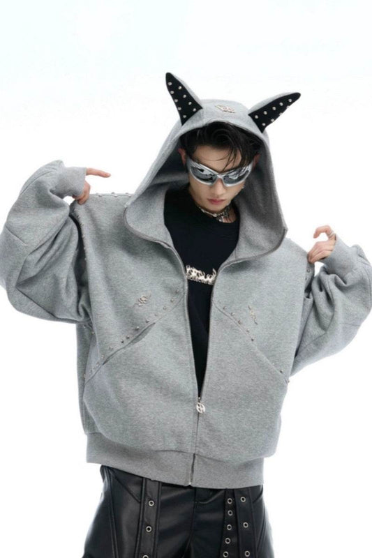 Dog Ears Studded Hoodie - My Store