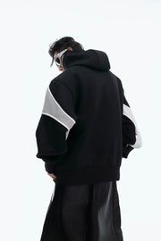 Layered Colorblock Strap Hooded Sweatshirt - My Store