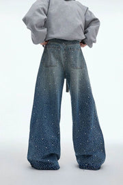 Starry Rhinestone Washed Wide-Leg Jeans - My Store