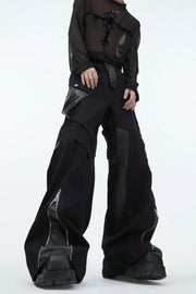 PU Leather Patchwork Cargo Trousers - My Store