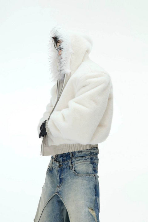 Reversible Faux Fur Hooded PU Jacket - My Store