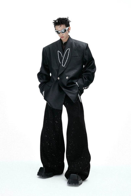 Glossy Pearl-Accent Blazer - My Store