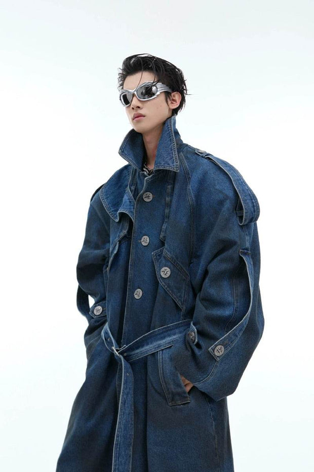 Washed Layered Padded Denim Coat - My Store