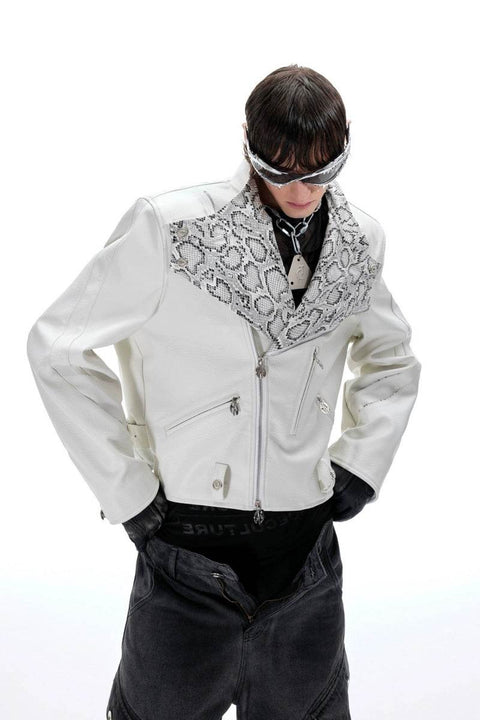 Snake Print PU Biker Jacket - My Store