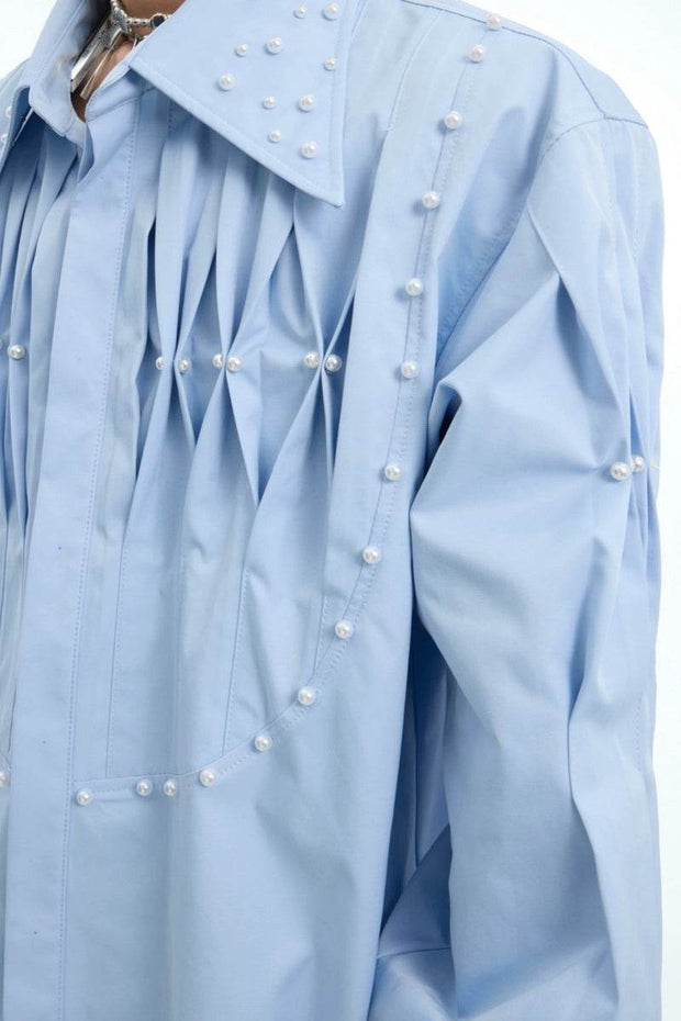 Pleated Pearl Accent Shirt - My Store