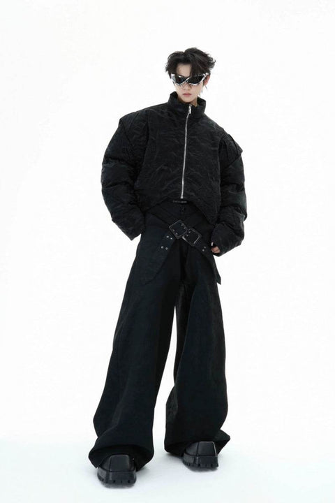 Glossy Textured Pleated Puffer Jacket - My Store