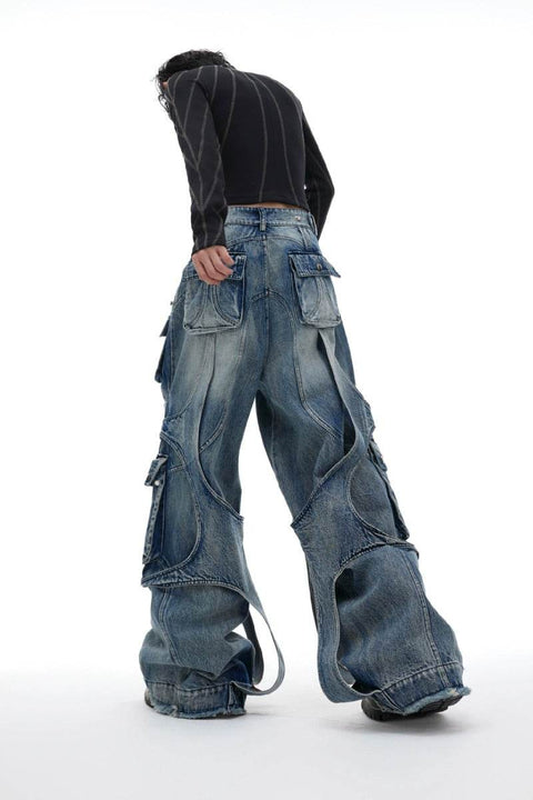 Washed Wide-Leg Cargo Jeans - My Store