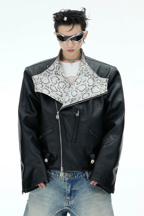 Snake Print PU Biker Jacket - My Store