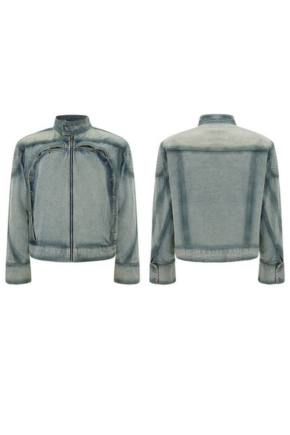 Vintage Washed Pierced Denim Jacket - My Store