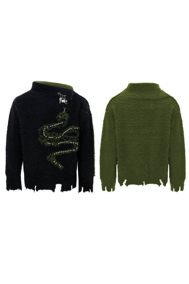 Pearl Snake Fleece Turtleneck Sweater - My Store