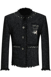 Pearl Accent Textured Tweed Jacket - My Store