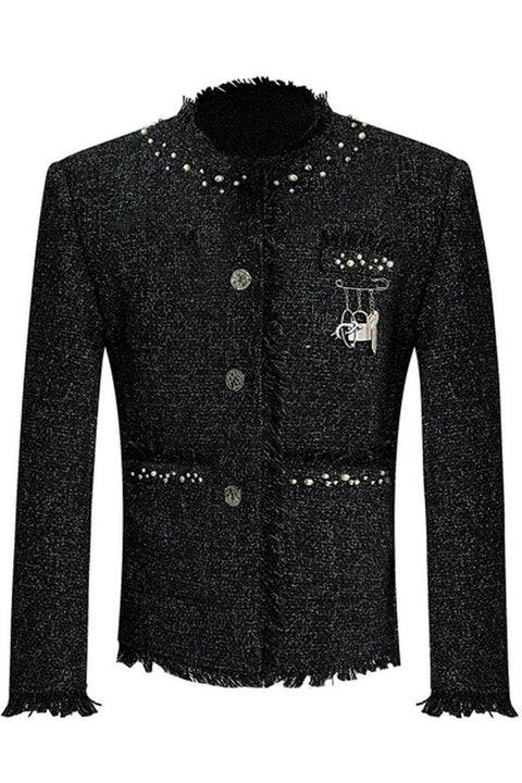 Pearl Accent Textured Tweed Jacket - My Store