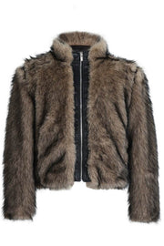 Faux Fur PU Leather Panel Jacket - My Store