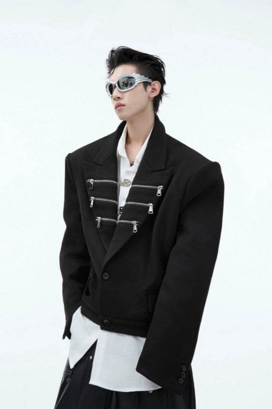 Cropped Wool Metal Zipper Blazer - My Store