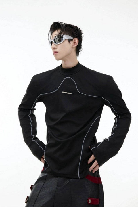 Reflective Line Slim Turtleneck Long-Sleeve Shirt - My Store