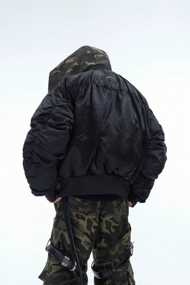 Unique Camo Patchwork Hooded Bomber Jacket - My Store