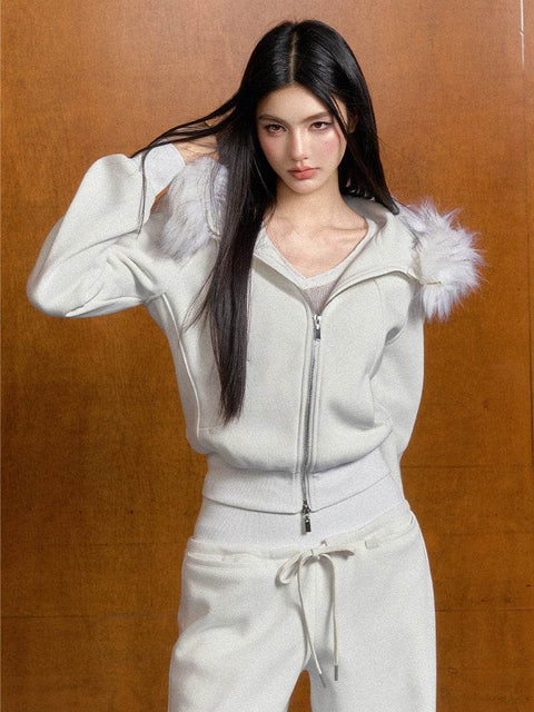 Detachable Fur Collar Hoodie & Pant Set - My Store