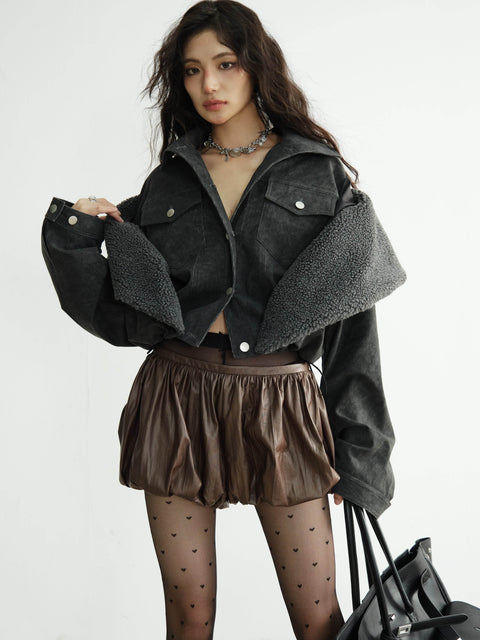 Faux Shearling Overlay Short Jacket - My Store