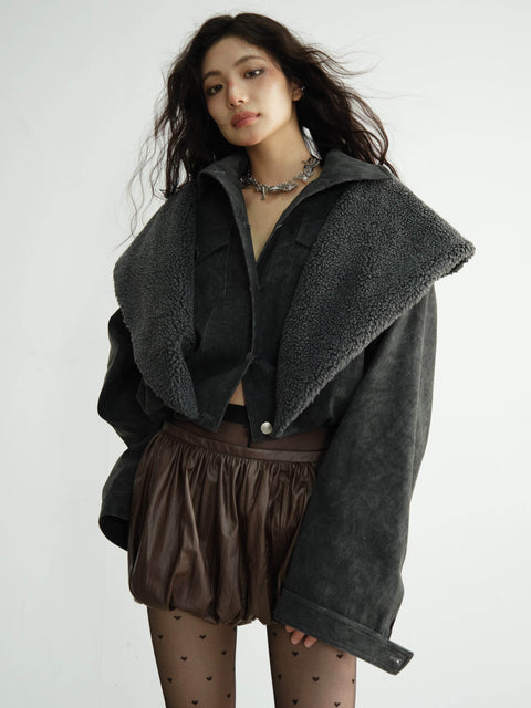 Faux Shearling Overlay Short Jacket - My Store