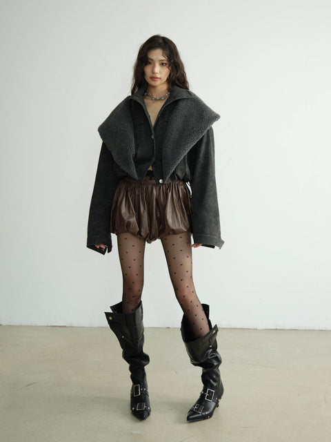 Faux Shearling Overlay Short Jacket - My Store