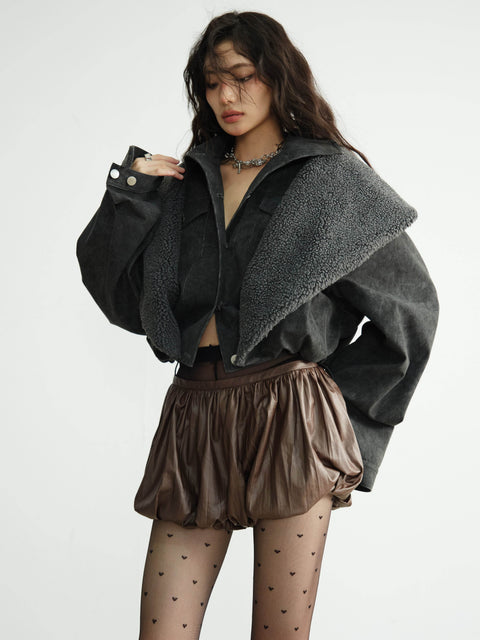 Faux Shearling Overlay Short Jacket - My Store