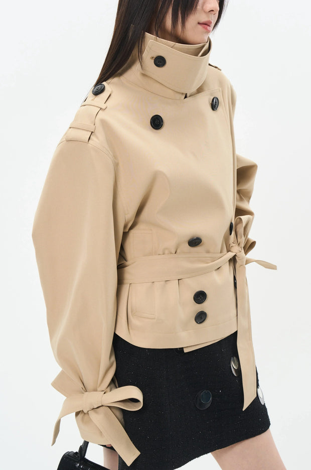 Overlapped Cropped Trench Coat with Belt